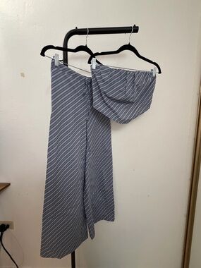 Striped Blue Wide-Leg Pant & Strapless Top Set